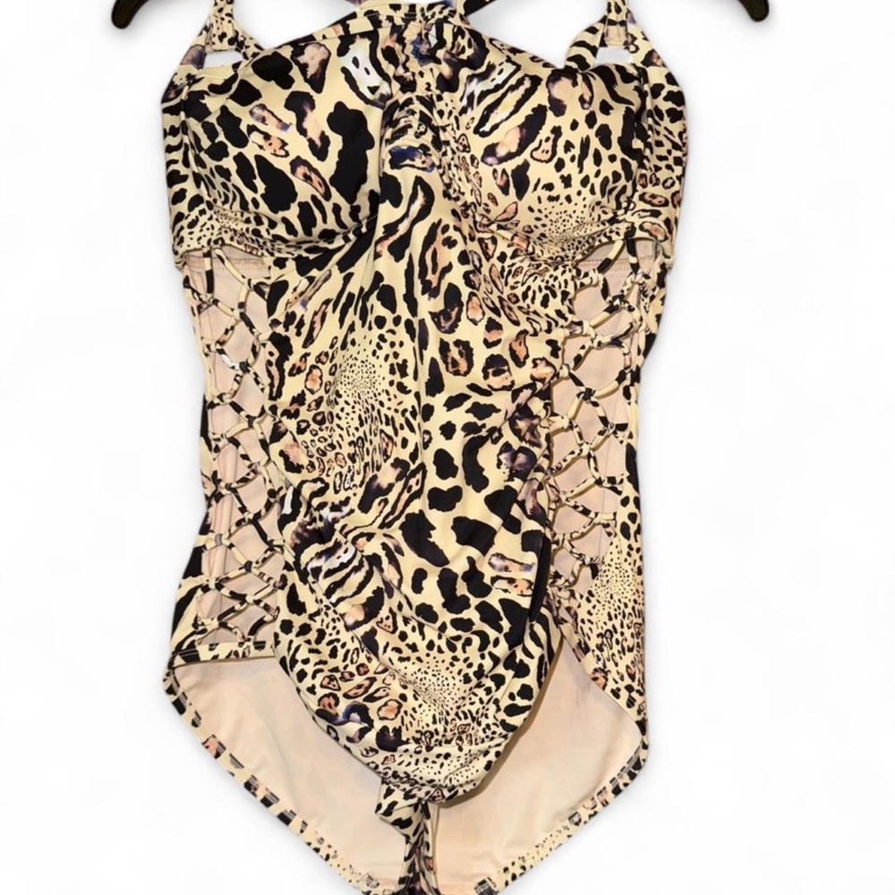 City Chic Cream and Black One Piece Swimsuit with Animal Print